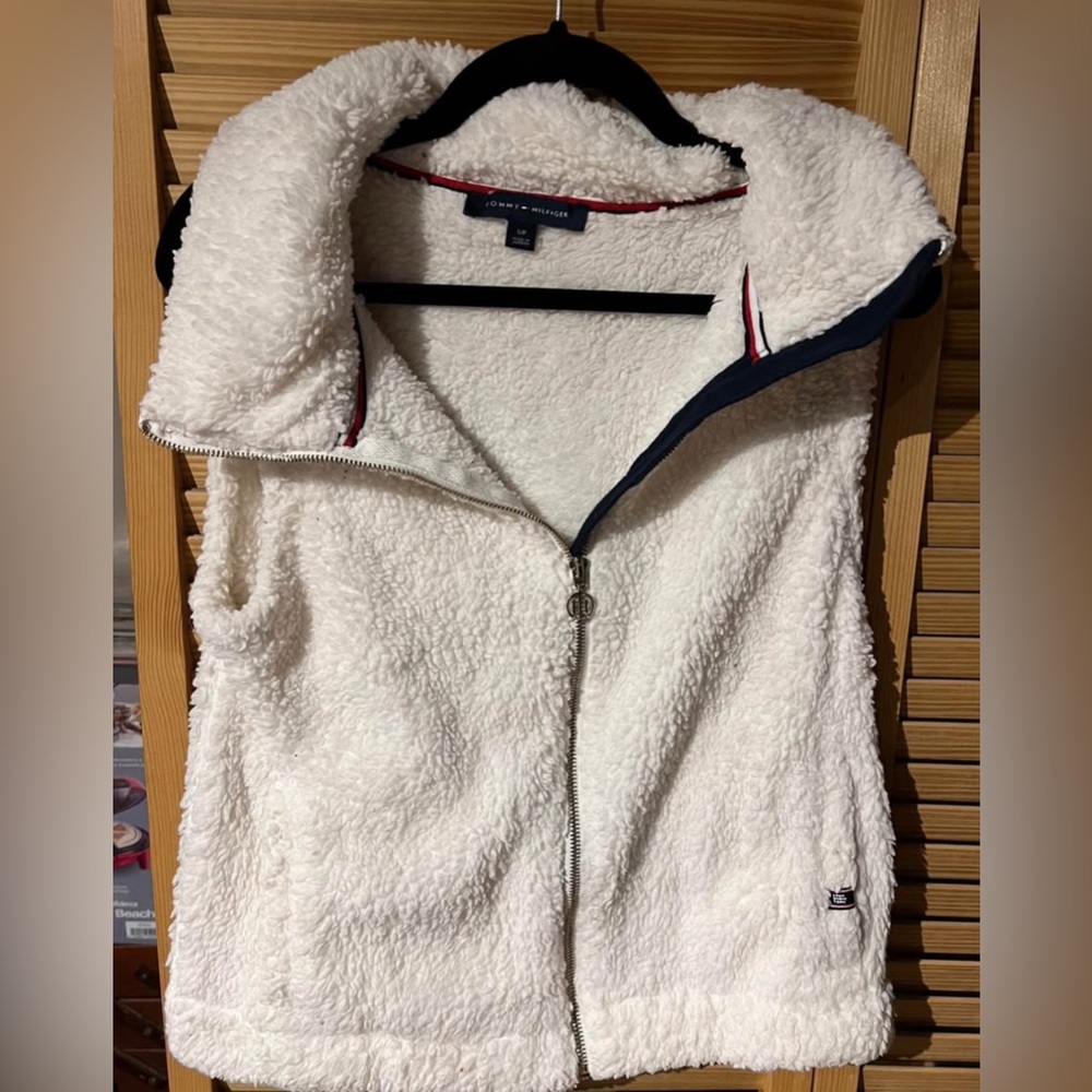 Tommy Hilfiger White Sherpa Vest Asymmetrical Zipper